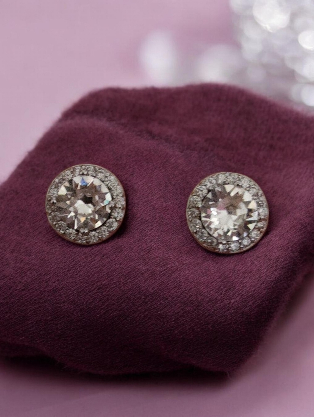 Sterling Silver 925 Halo Stud Earrings Round CZ Crystal Classic Sparkle